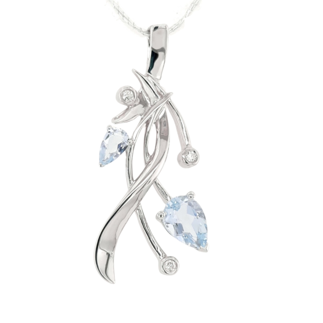 Aquamarine & Diamond Embrace Pendant (Sterling Silver)