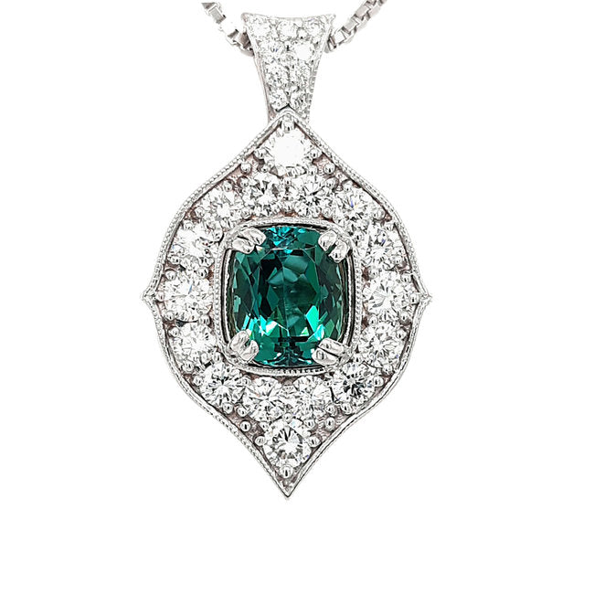 Blue-Green Tourmaline And Diamond Pendant