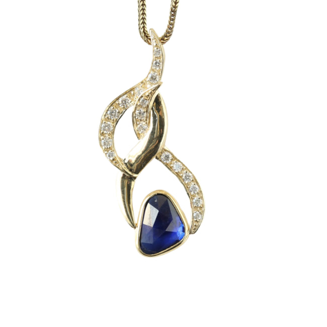 Blue Sapphire & Diamond 1.5 Ctw Pendant 14K Yellow Gold