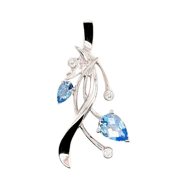 Blue Topaz & Diamond Embrace Pendant Sterling Silver