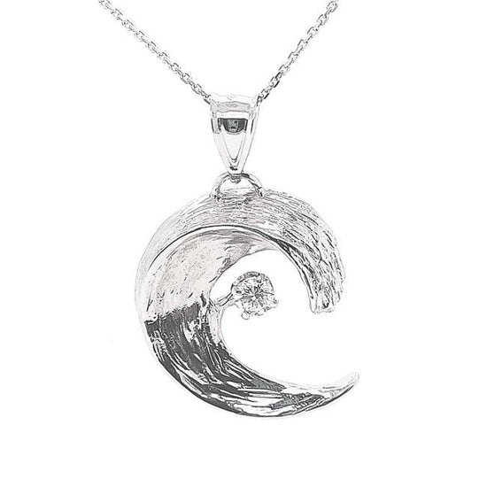 Diamond 00.33ctw Wave Pendant 14K White Gold