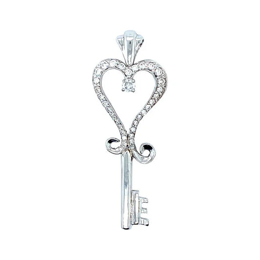 Diamond 0.50ctw Key To Your Heart Pendant 14k White Gold