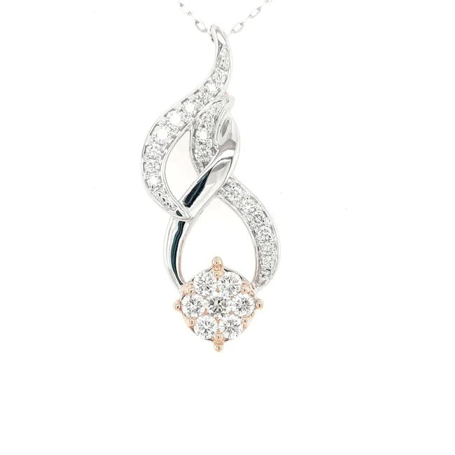 Diamond 0.63ctw Mistletoe Pendant 14K White Gold & 14K Yellow Gold