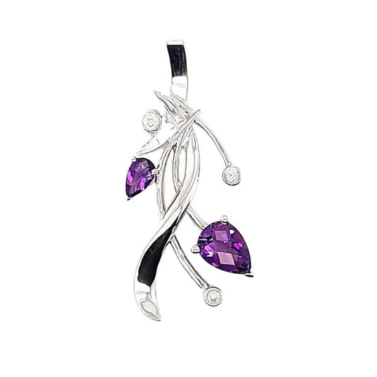 Double Pear Amethyst And Diamond Embrace Pendant (Sterling Silver)