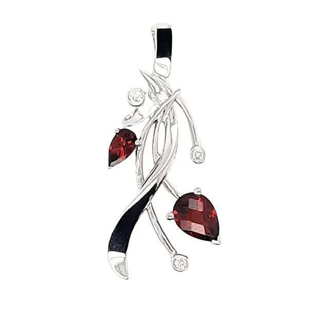 Garnet & Diamond Embrace Pendant (Sterling Silver)