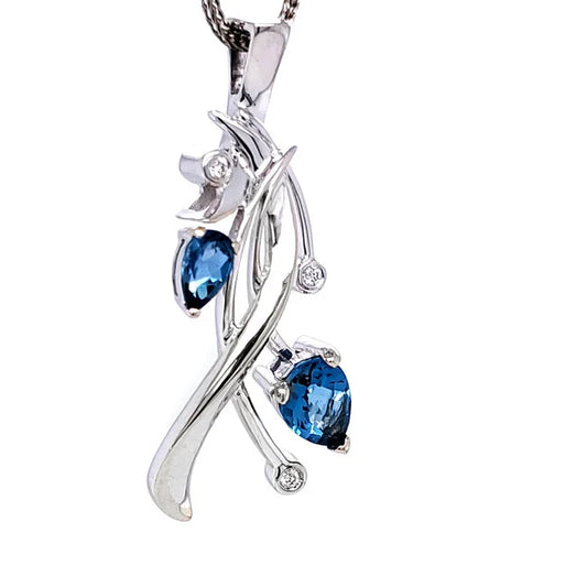 London Blue Topaz & Diamond Embrace Pendant 14K White Gold