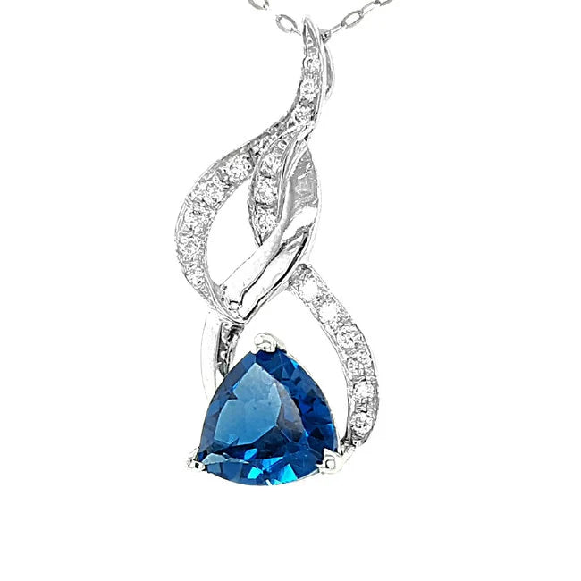 London Blue Topaz 1.5ctw & Diamond 0.25 ctw Mistletoe Pendant 14K White Gold