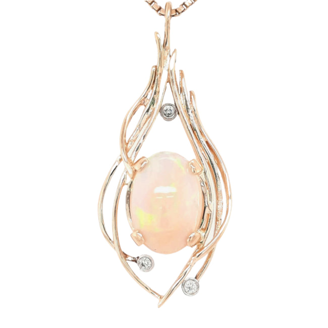 Opal 2.7ctw & Diamond 0.05ctw Pendant 14K Yellow Gold