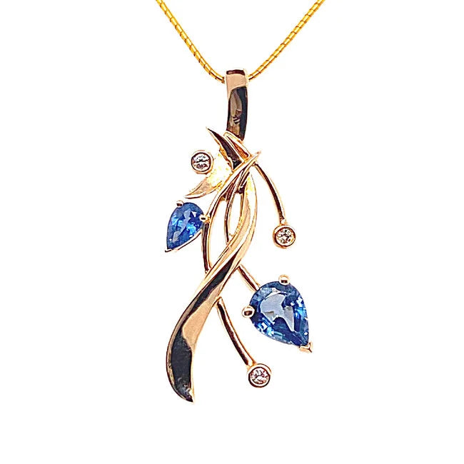 Pear Sapphire & Diamond Embrace Pendant 14K Yellow Gold