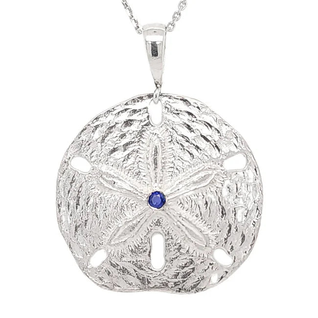 Sapphire 0.10ctw  Silver Sand Dollar Pendant