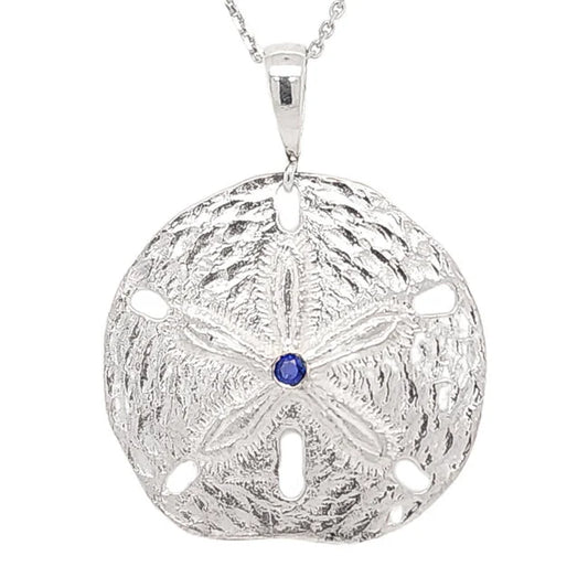 Sapphire 0.10ctw  Silver Sand Dollar Pendant