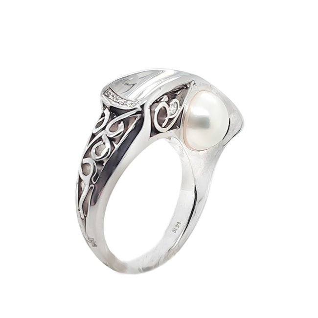 South Sea Pearl & Diamond 0.10ctw Martini Ring 14K White Gold