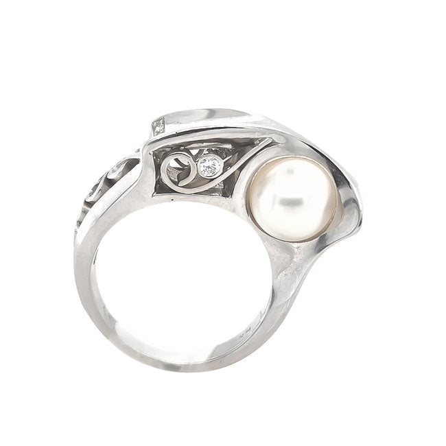 South Sea Pearl & Diamond 0.10ctw Martini Ring 14K White Gold