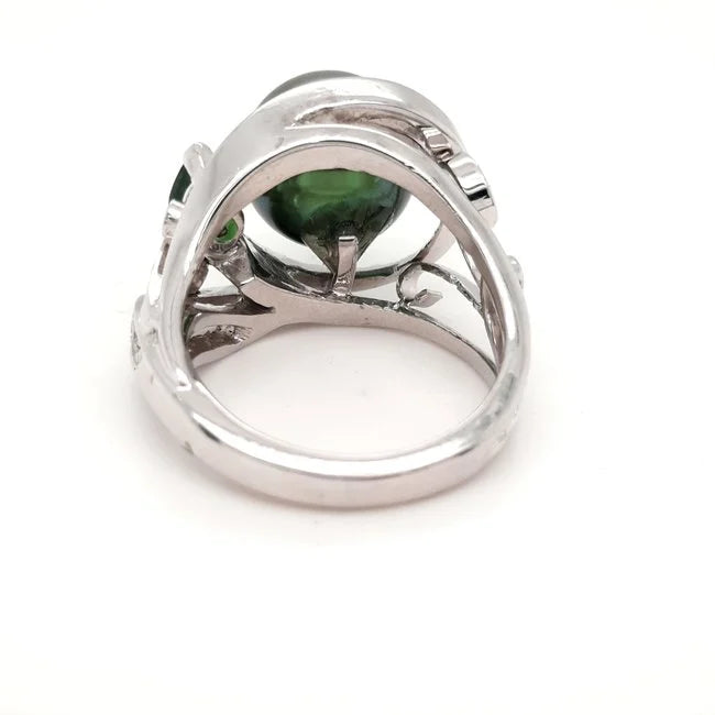 Tahitian Pearl Tsavorite & Diamond 0.35ctw Ring 14K White Gold