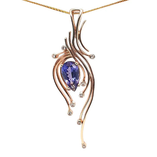 Tanzanite 2.0ct & Diamond 0.10ctw  Pendant 14K Yellow Gold