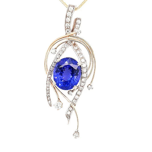 Tanzanite6.84ct & Diamond 0.90 ctw Pendant 14K White Gold & 14K Yellow Gold